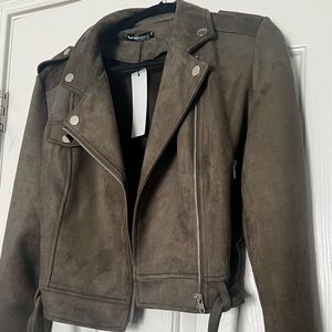 NWT Faux Suede Army Green Moto Biker Jacket